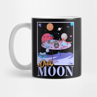 Retro Visit The Moon Mid Century Style Space Travel Mug